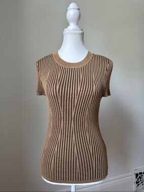 NWT DKNY Tan Black Ribbed Utility Moto Biker Short Sleeve Size Medium